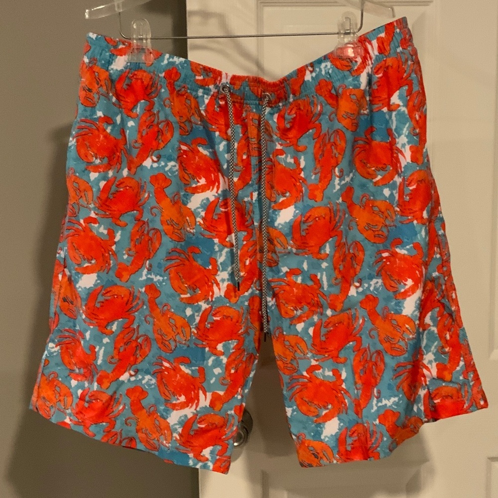 Men's Crab Print Swim Shorts - Blue and Orange